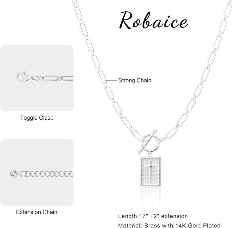 Robaice 14K Gold Plated and Silver Plated Cross Necklace for Women, Non-Tarnish Faith Jewelry with Toggle Clasp, Fashion Necklace Gifts for Women, Christian Faith, Communion, Birthday & Christmas - Image 5